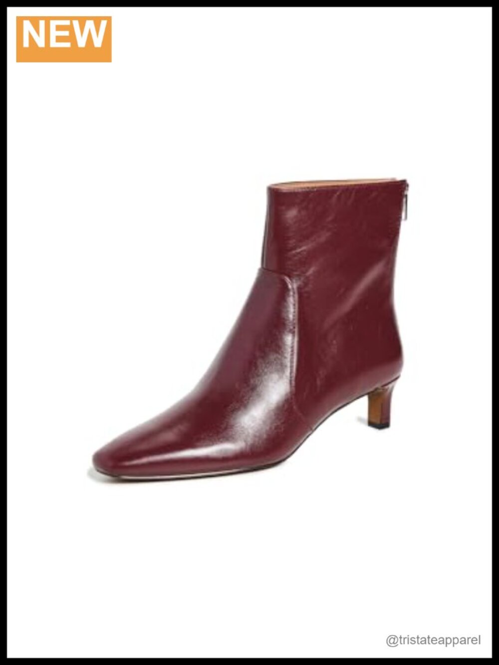 Kitten Heel Ankle Bootie, Pointed Toe Leather Boot, Zip Back, 2in Heel